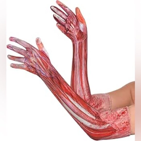 Realistic Muscle Print Long Gloves - One Size, Unisex - Picture 1 of 8